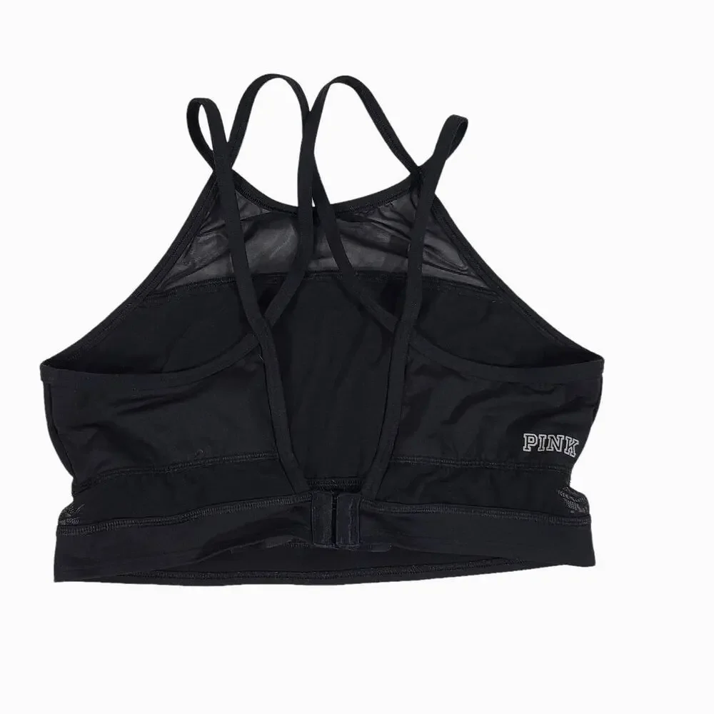 PINK Victoria's Secret Sport Bralette Cross Strap Mesh Back Close Black Large - Picture 2 of 10